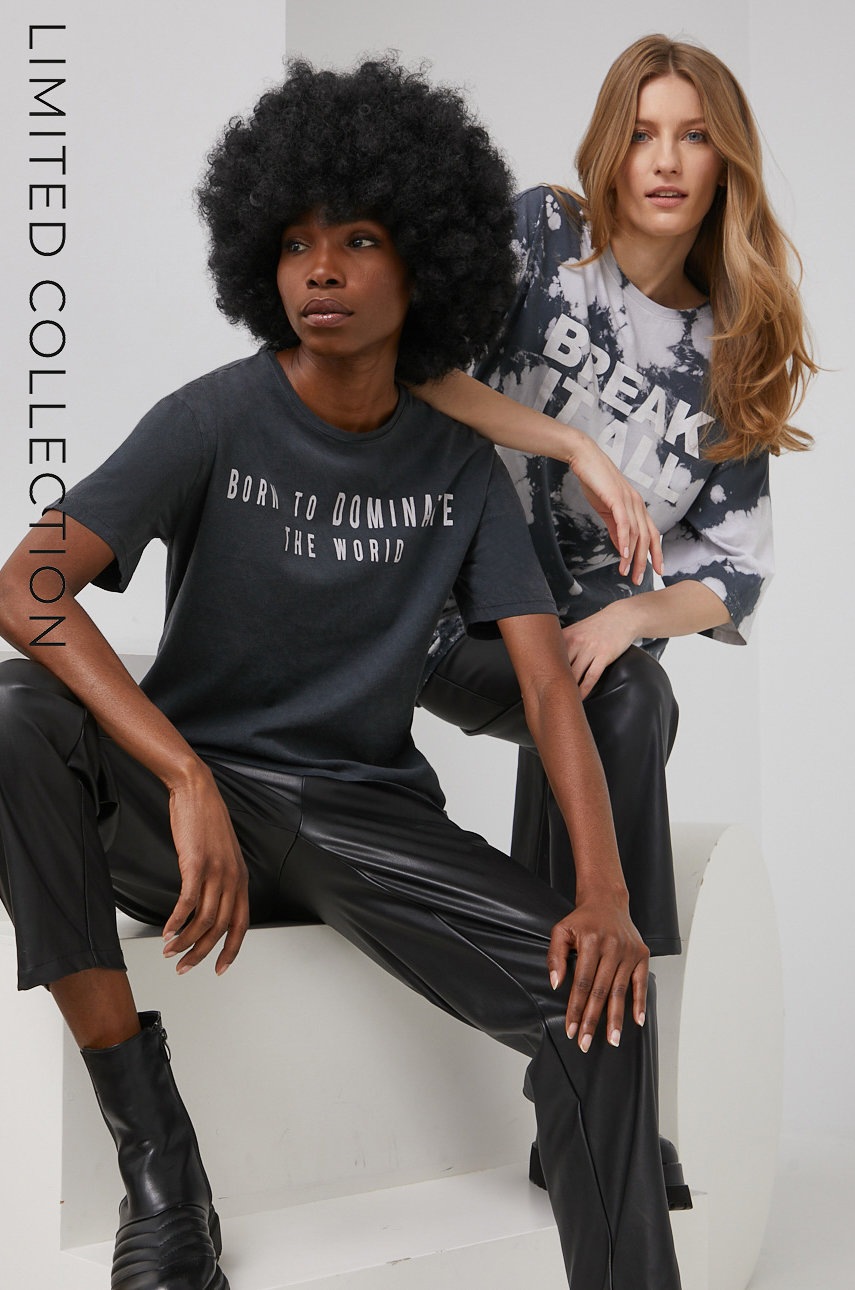 

Памучна тениска Answear Lab x limited festival collection BE BRAVE в сиво, Сив