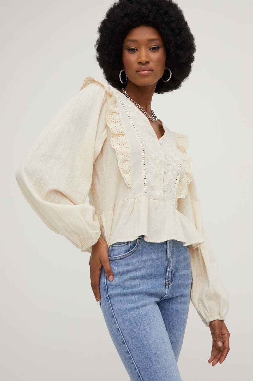 Answear Lab bluza din bumbac femei, culoarea bej, neted
