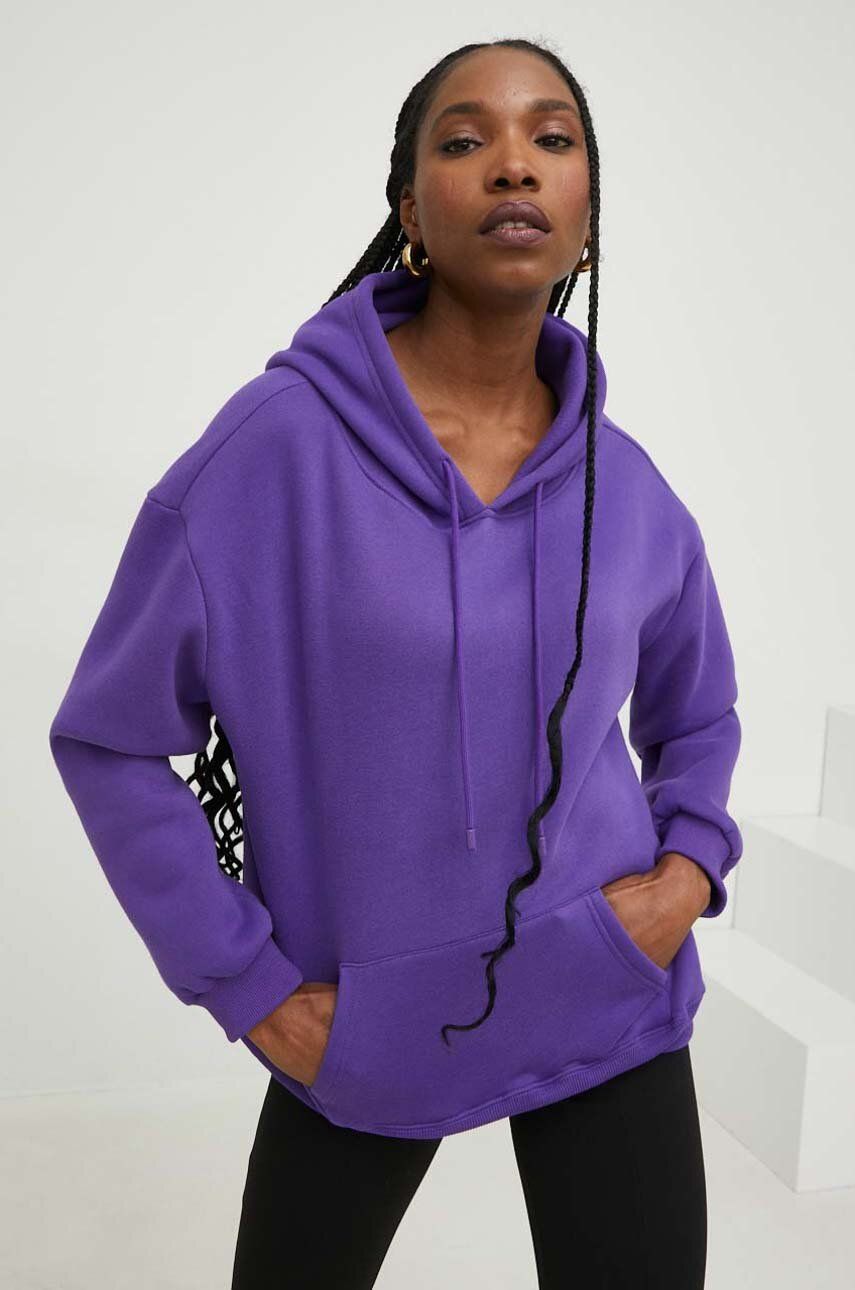 Answear Lab bluza femei, culoarea violet, cu glugă, neted