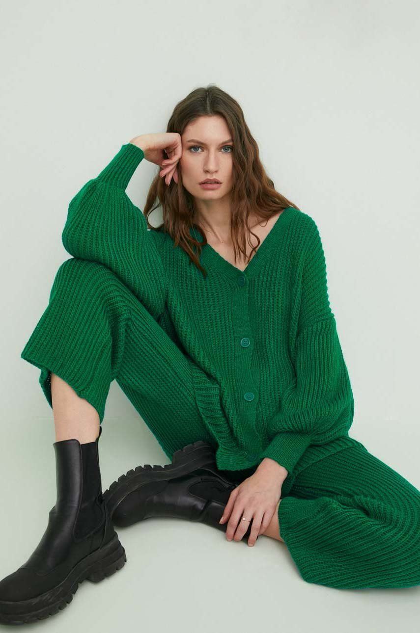 Answear Lab komplet kardigan i spodnie damski kolor zielony