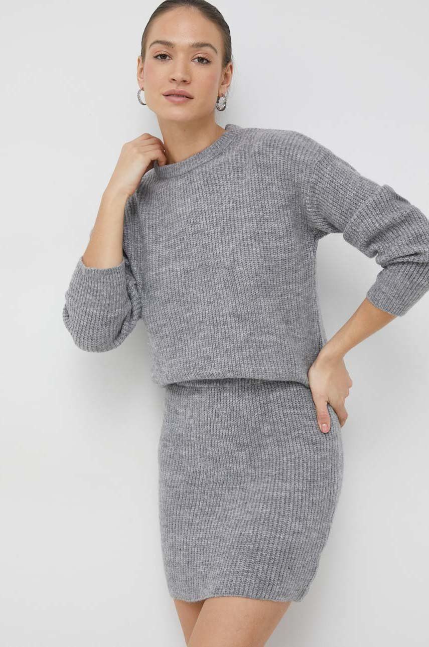 Answear Lab compleu pulover si fusta femei, culoarea gri
