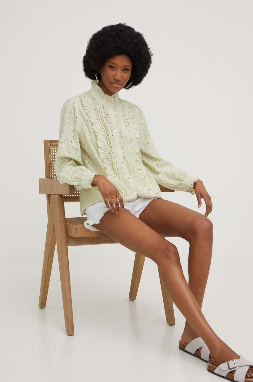 Levně Košile Answear Lab dámská, zelená barva, regular, se stojáčkem