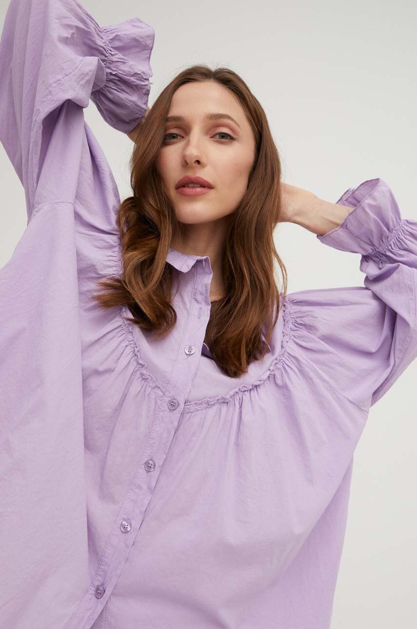 Košile Answear Lab dámská, fialová barva, relaxed, se stojáčkem - fialová -  85 % Bavlna