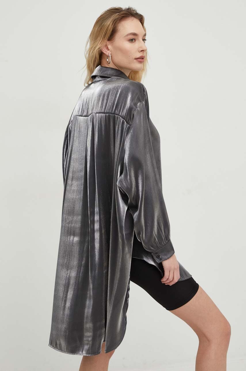 Answear lab camasa femei, culoarea argintiu, cu guler clasic, relaxed