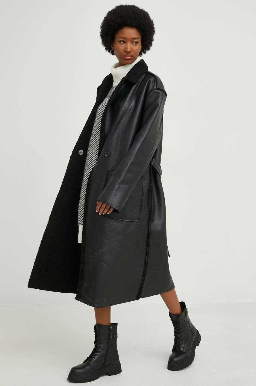 Answear Lab palton femei, culoarea negru, de tranzitie, oversize answear imagine noua