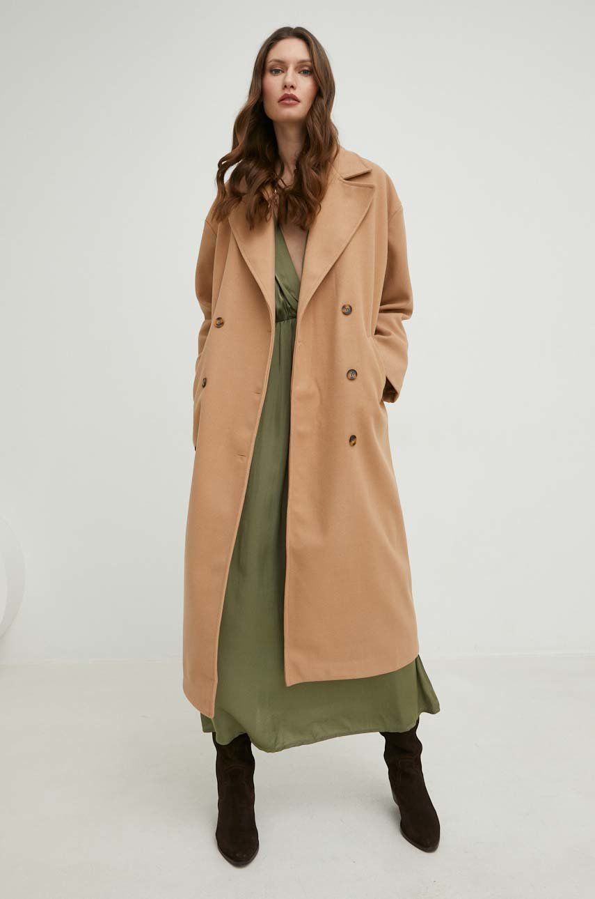 Kabát s vlnou Answear Lab , hnědá barva, přechodný - hnědá -  75 % Akryl