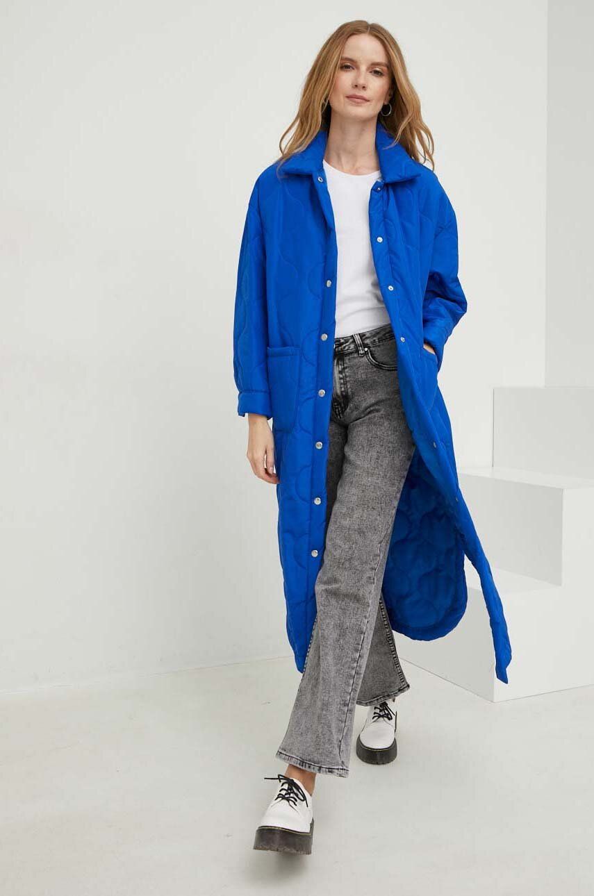 Bunda Answear Lab dámská, přechodná, oversize - modrá -  85 % Polyester