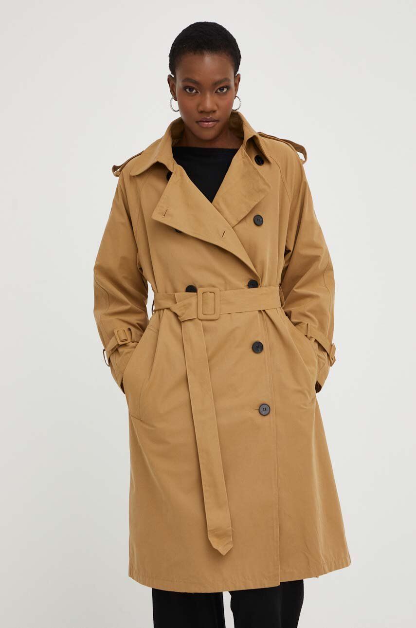 Trench kabát Answear Lab dámský, hnědá barva, přechodný - hnědá -  85 % Polyester
