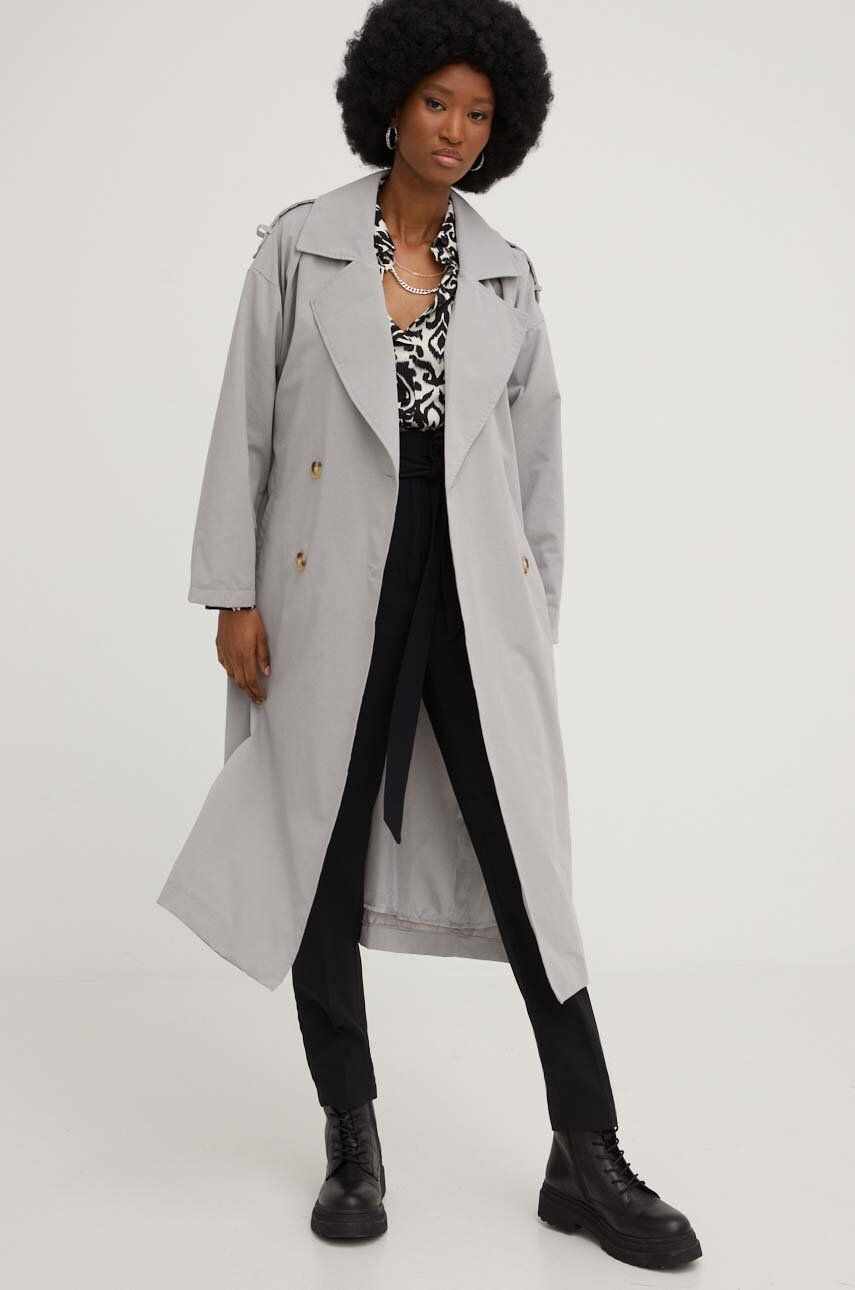 Kabát Answear Lab dámský, šedá barva, přechodný, dvouřadový - šedá -  55 % Polyester