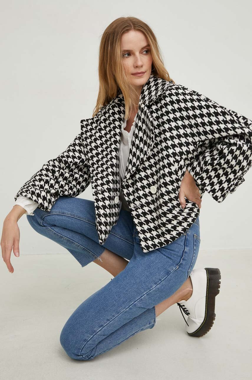 

Шерстяная куртка-бомбер Answear Lab цвет чёрный переходная oversize