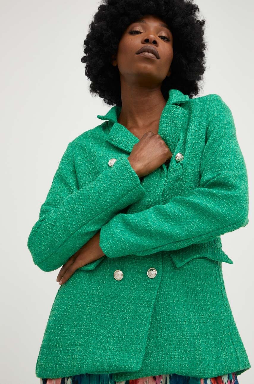 Answear lab sacou din lana culoarea verde, cu doua randuri de nasturi, neted