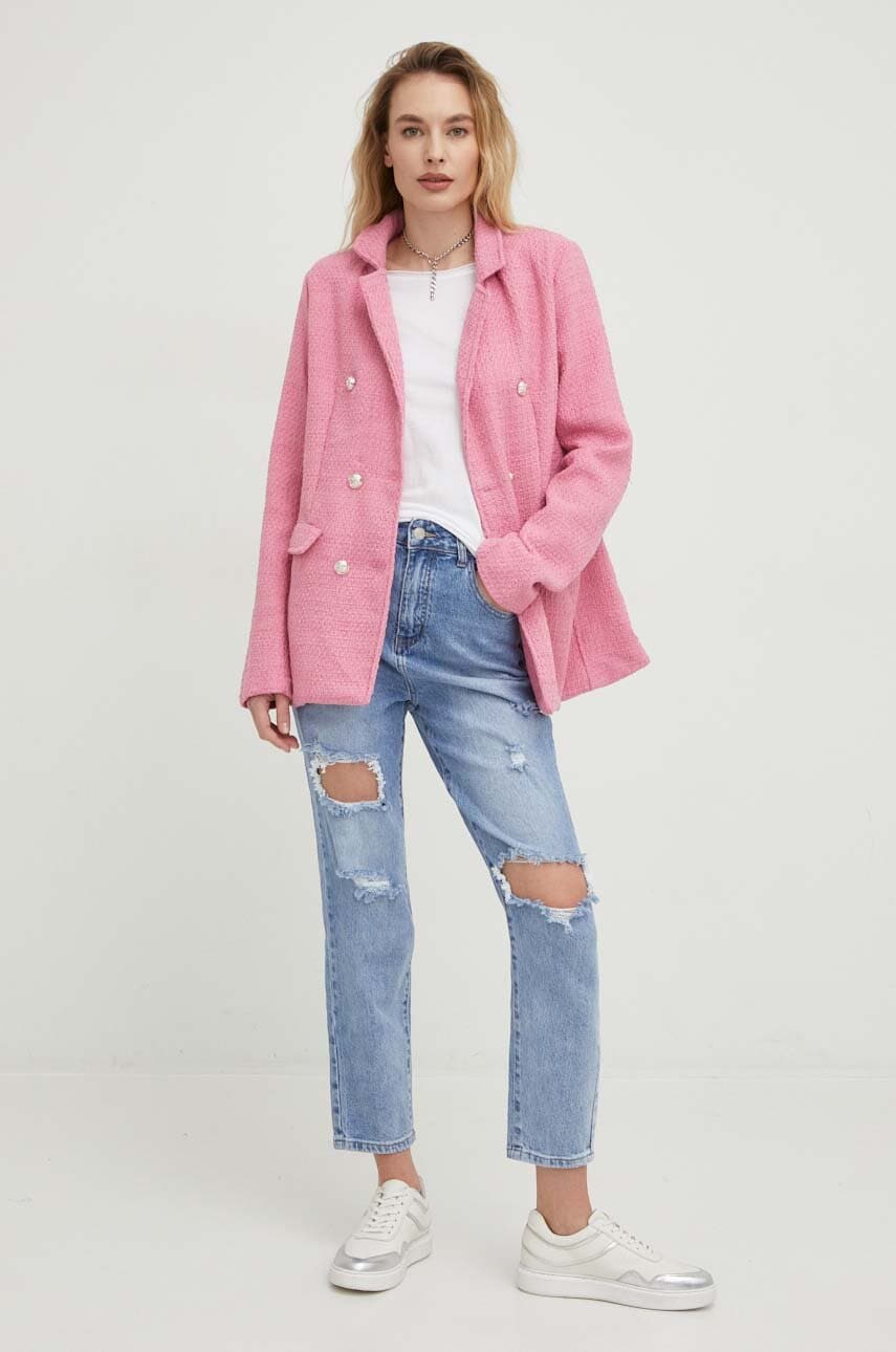 Answear lab sacou din lana culoarea roz, cu doua randuri de nasturi, neted