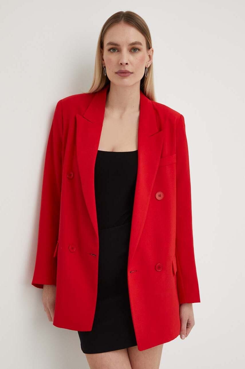 Answear lab sacou culoarea rosu, cu doua randuri de nasturi, neted