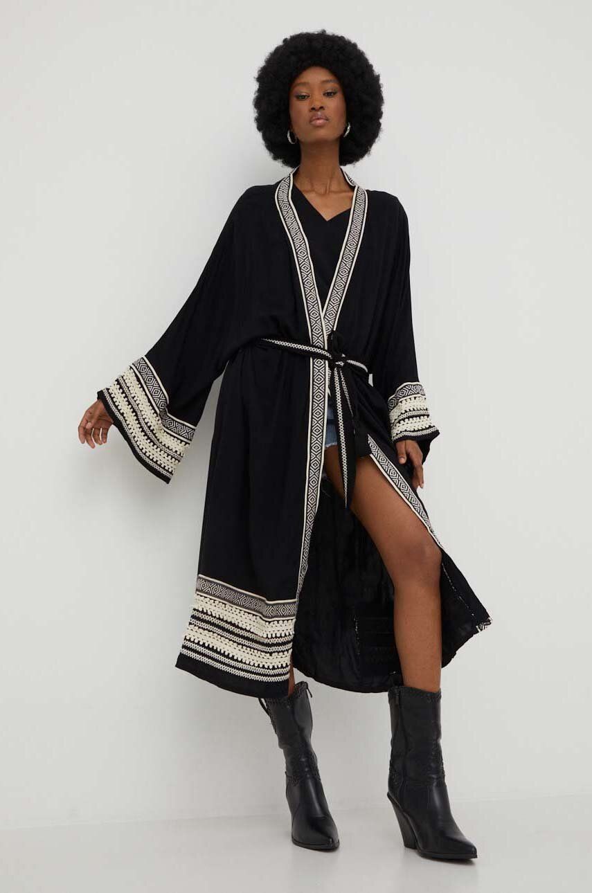 Answear Lab kimono culoarea negru, desfacut, modelator