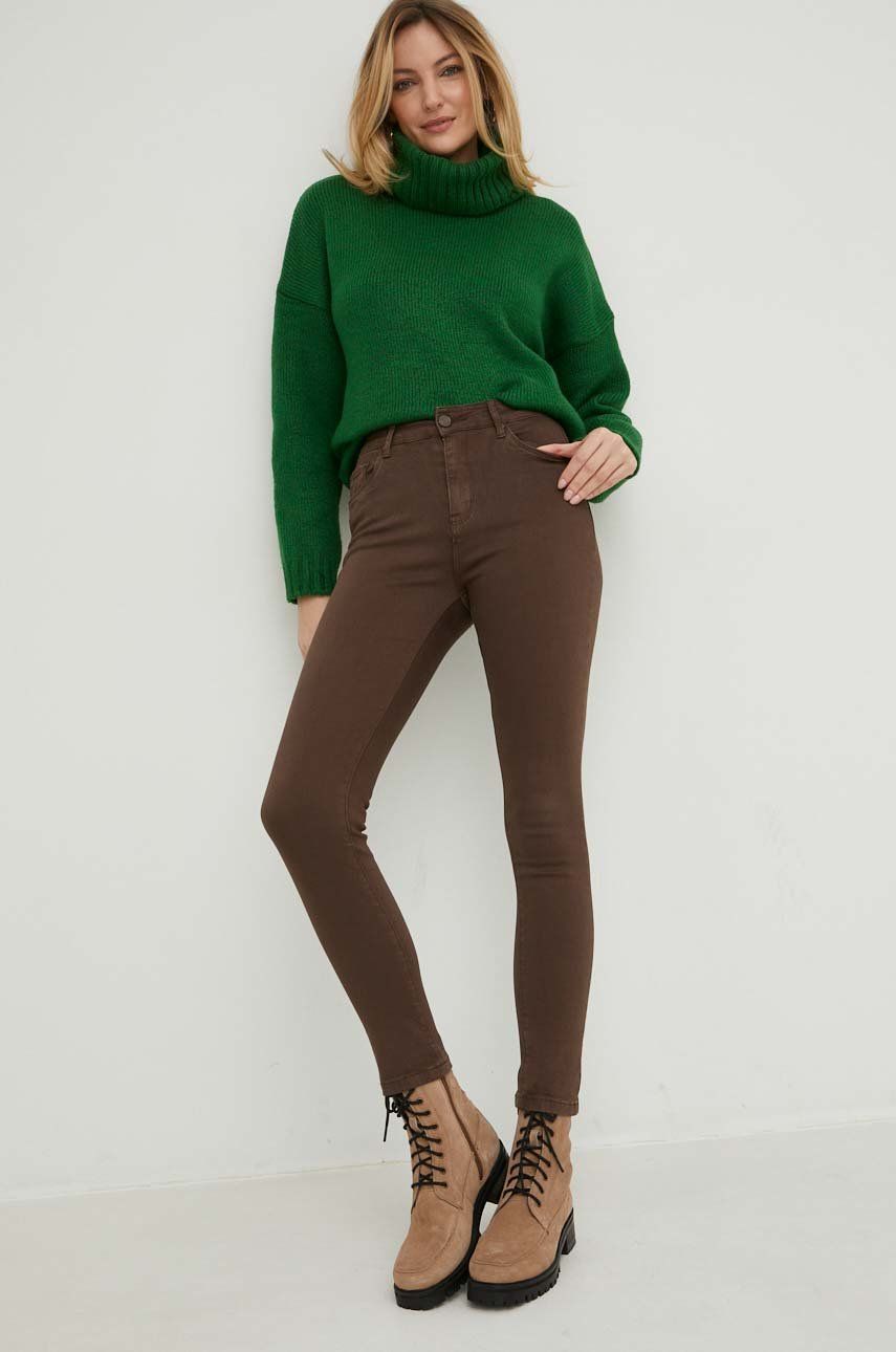 Answear Lab jeansy damskie kolor brązowy high waist