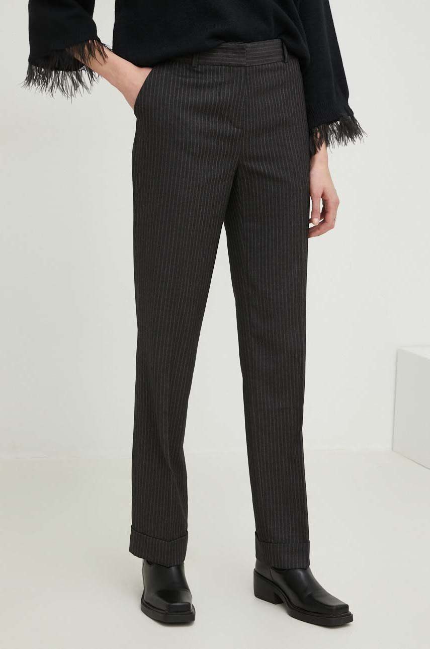 Answear Lab pantaloni din lână femei, culoarea negru, drept, high waist