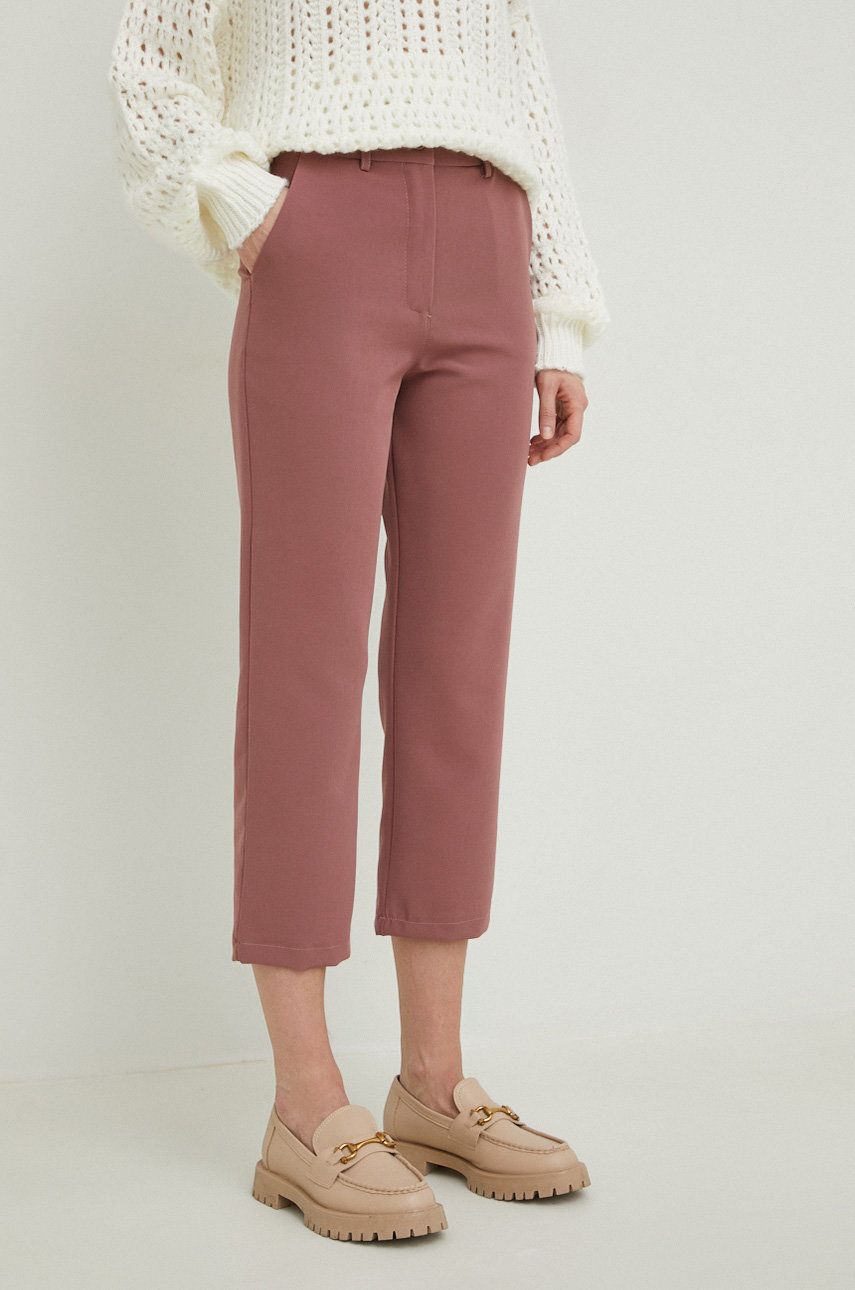 E-shop Kalhoty Answear Lab dámské, růžová barva, jednoduché, high waist