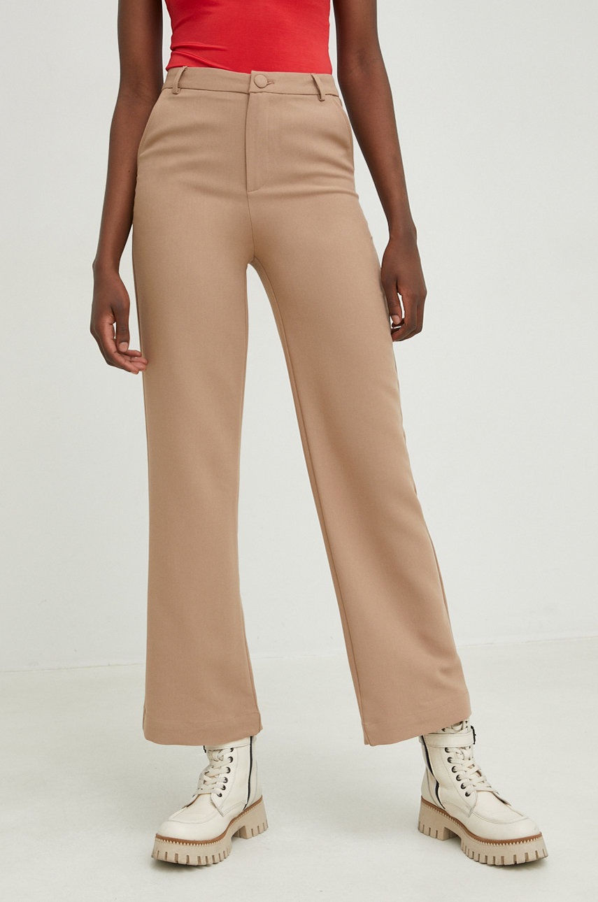 Answear Lab pantaloni femei, culoarea bej, evazati, high waist