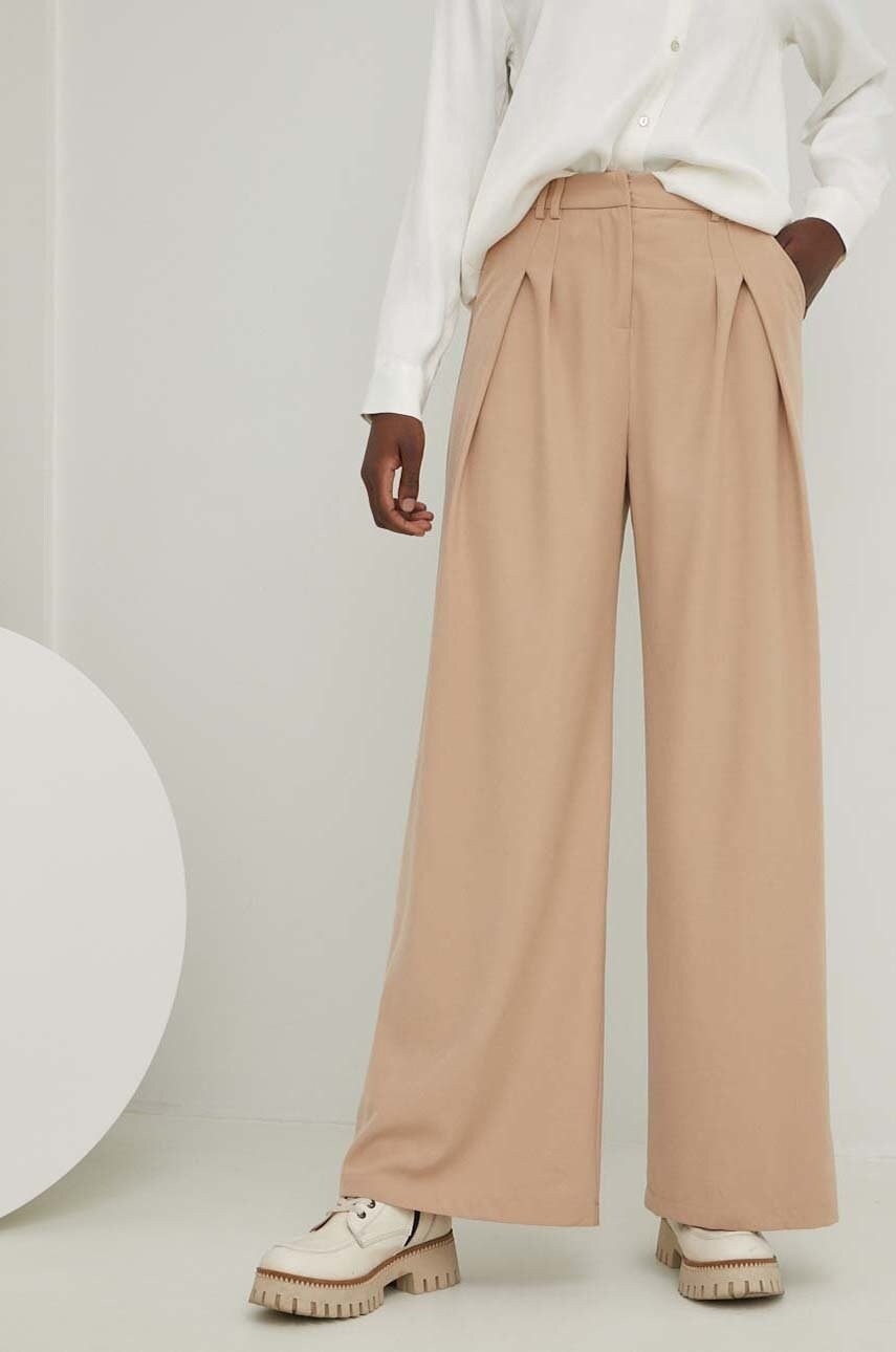 Answear Lab pantaloni femei, culoarea bej, drept, high waist