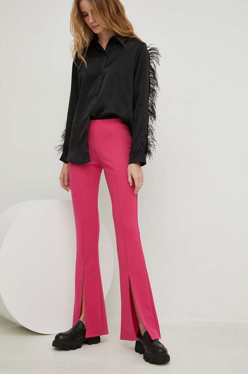 Answear Lab pantaloni x colecția limitată SISTERHOOD femei, culoarea roz, evazati, high waist