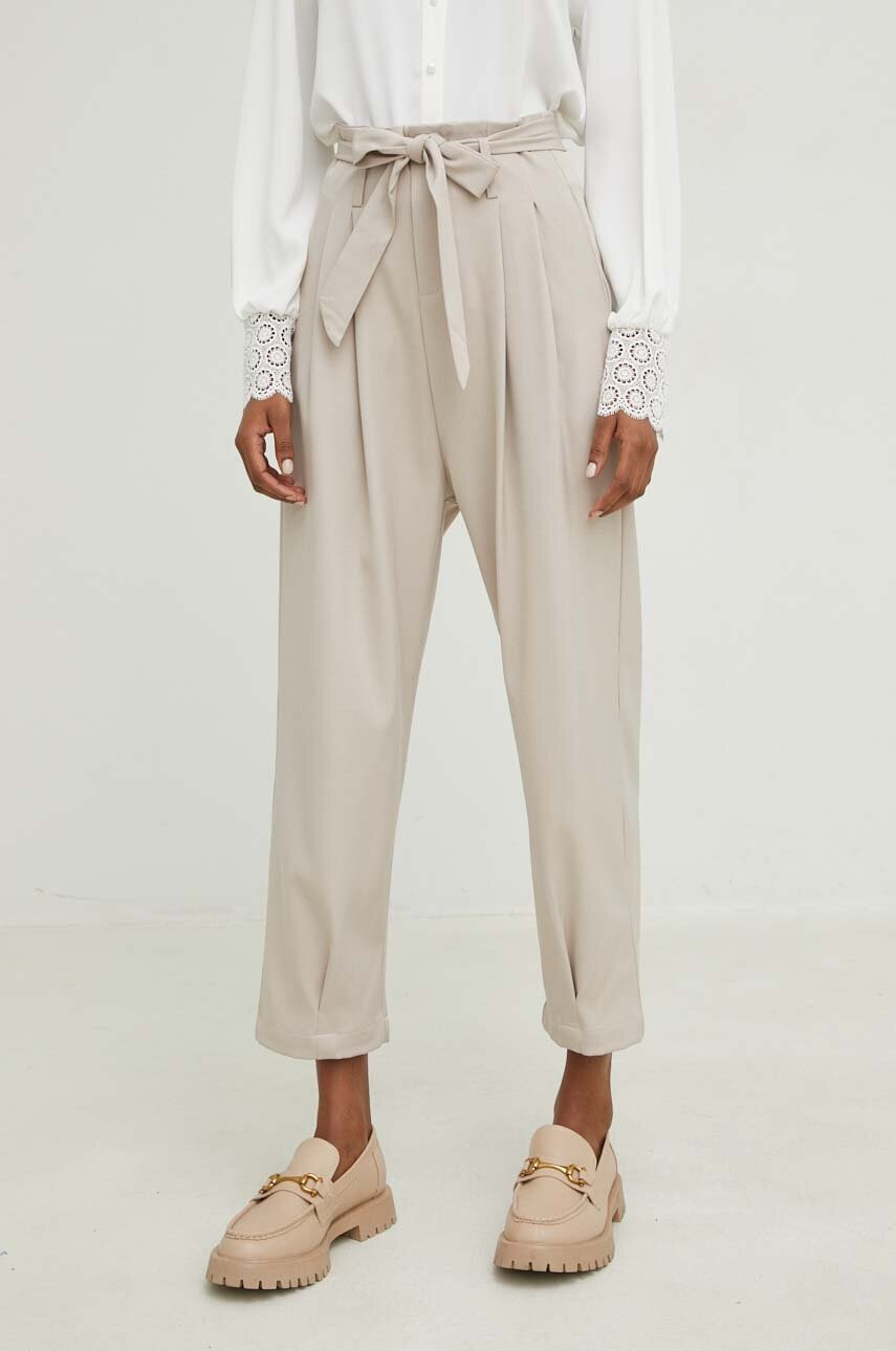 Answear Lab pantaloni femei, culoarea bej, drept, high waist