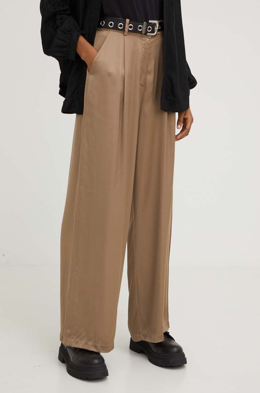 Answear Lab pantaloni femei, culoarea bej, lat, high waist Answear