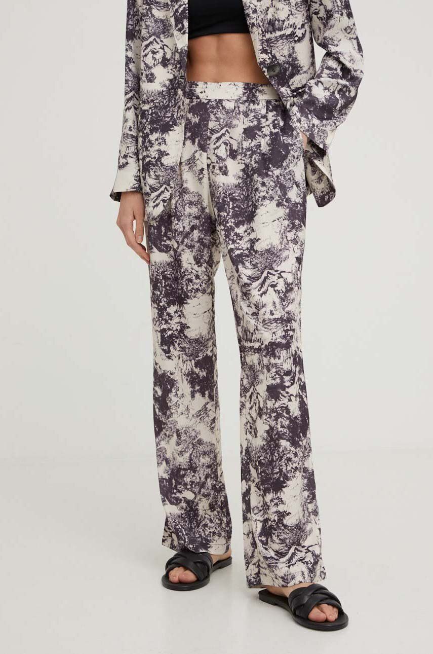 Kalhoty Answear Lab dámské, šedá barva, široké, high waist - šedá -  85 % Recyklovaný polyester