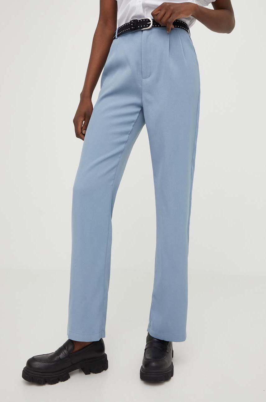 Kalhoty Answear Lab dámské, jednoduché, high waist - modrá -  95 % Polyester