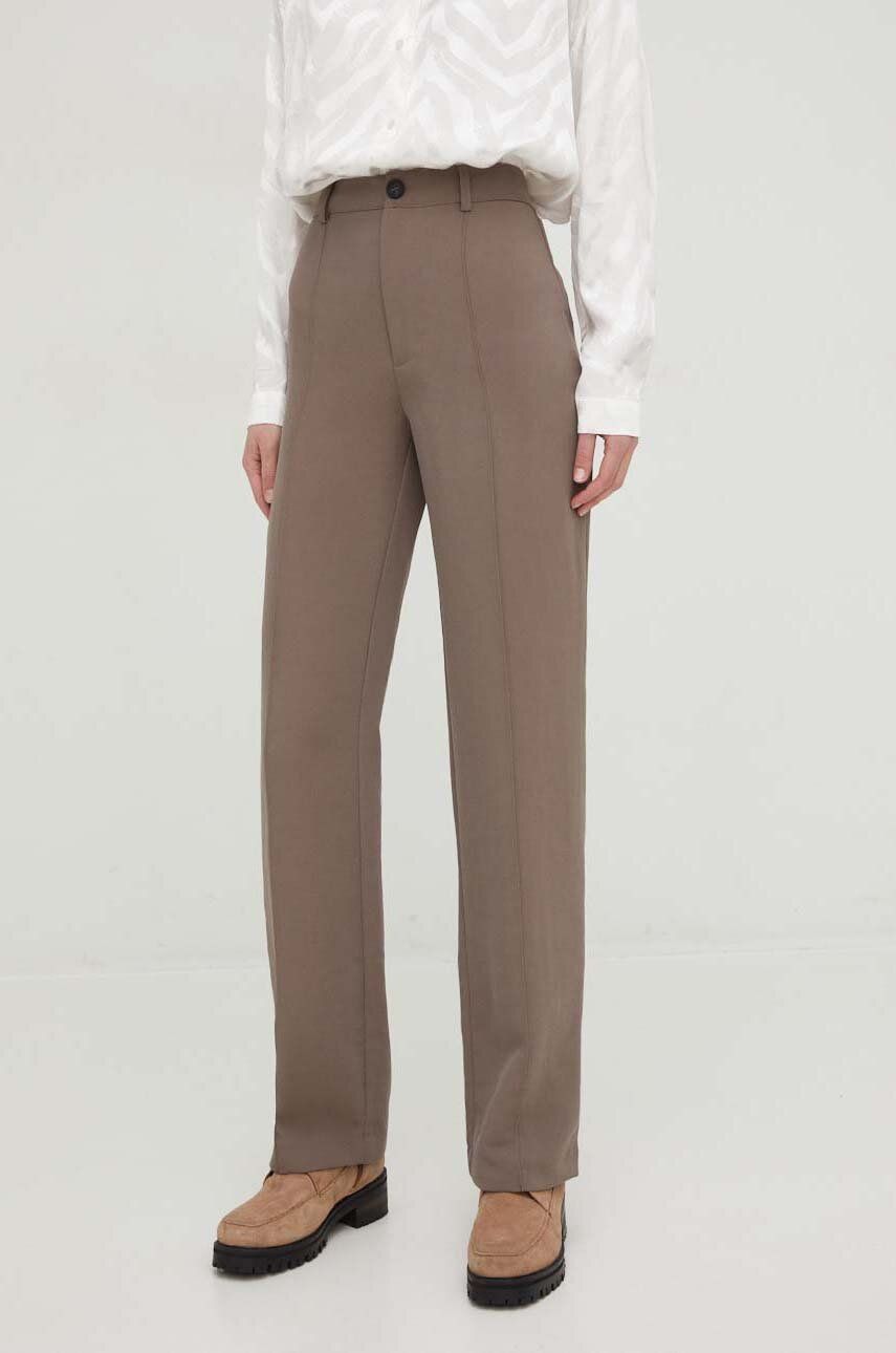 Kalhoty Answear Lab dámské, hnědá barva, široké, high waist - hnědá -  73 % Polyester