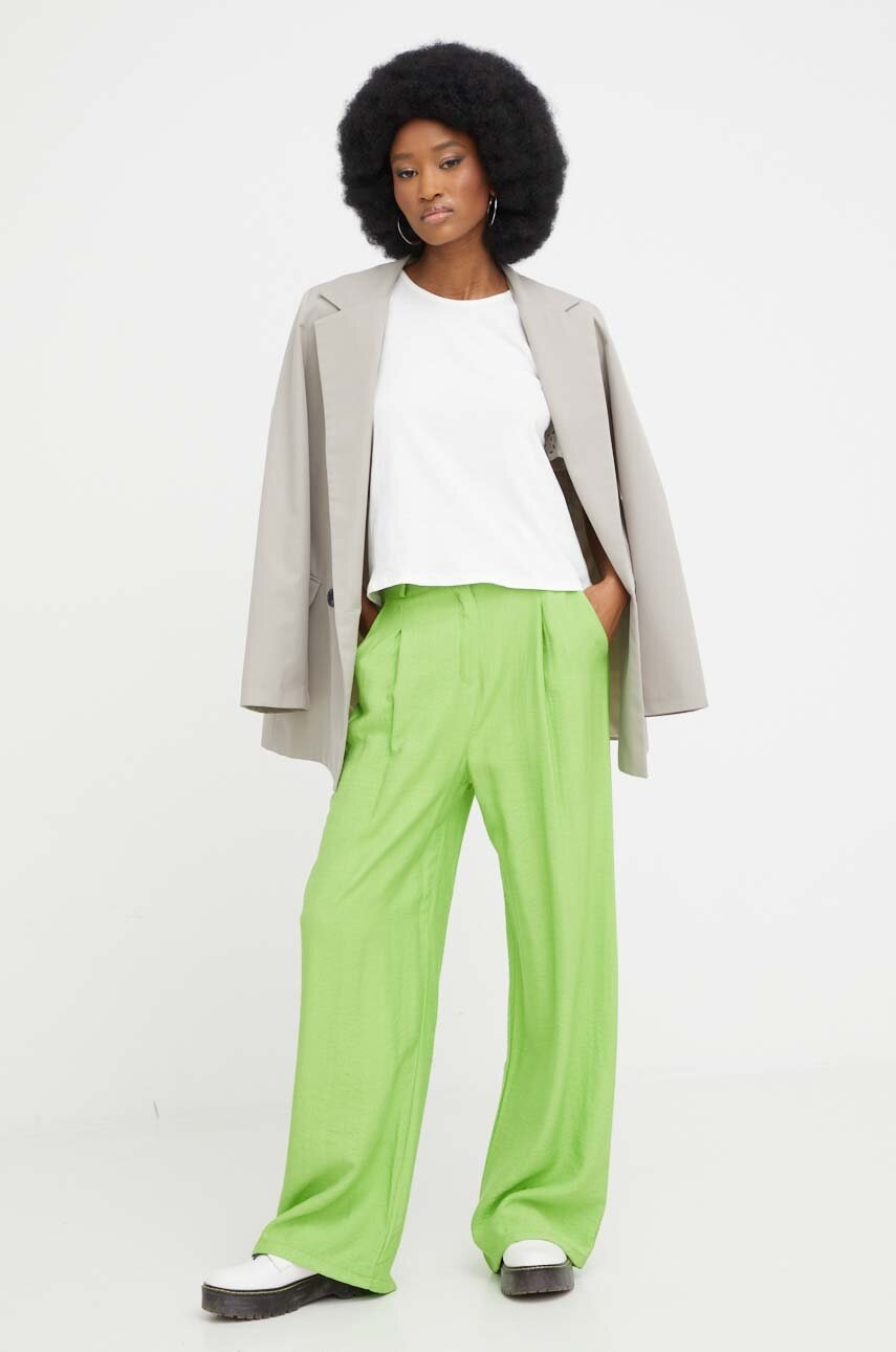 Answear Lab Pantaloni Femei, Culoarea Verde, Drept, High Waist