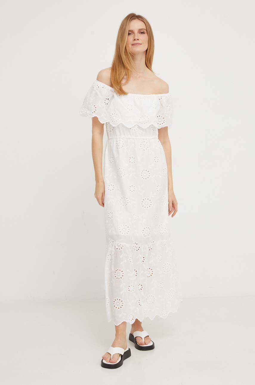 E-shop Bavlněné šaty Answear Lab bílá barva, maxi