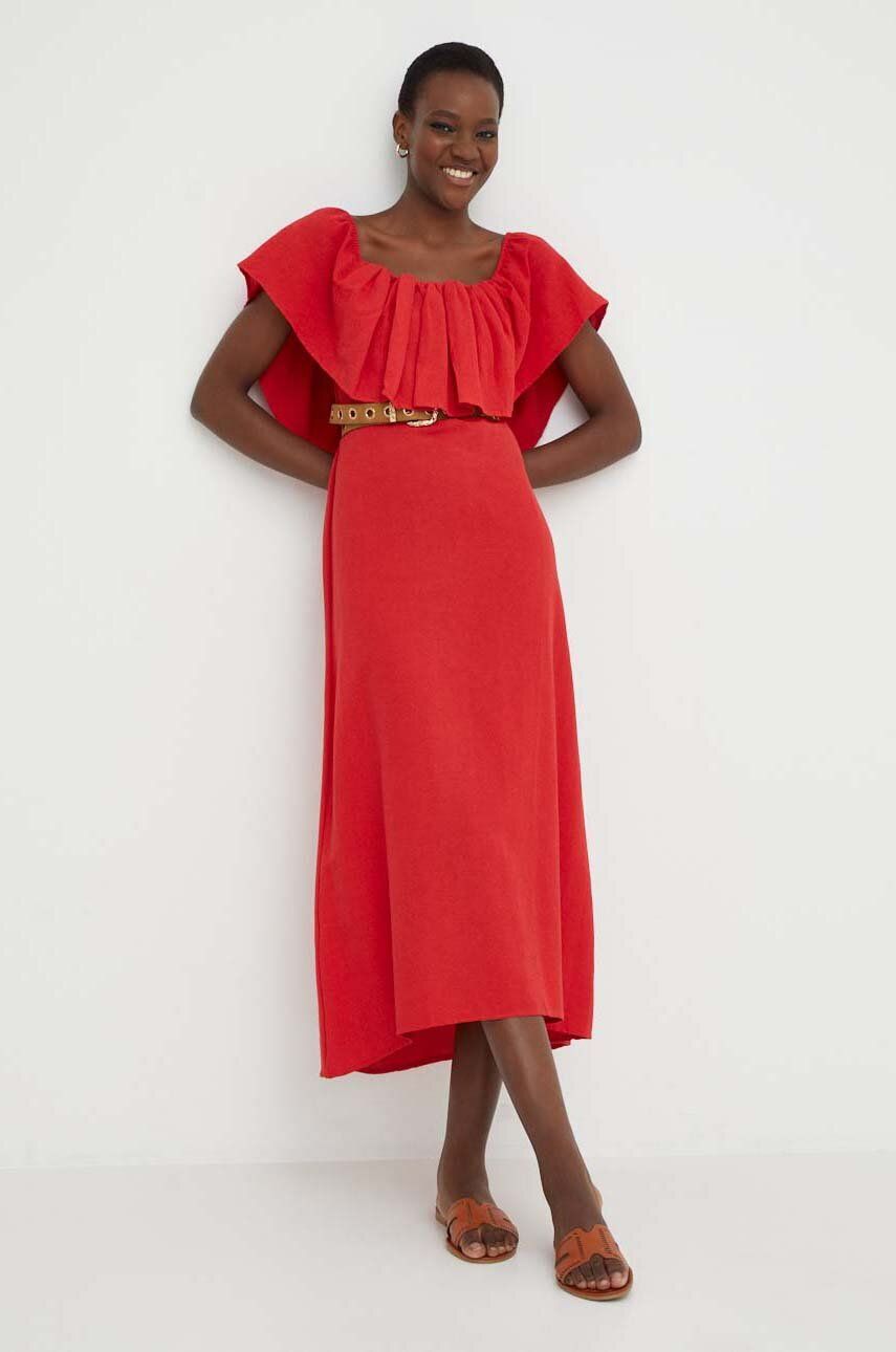 Answear Lab rochie din in culoarea rosu, mini, evazati