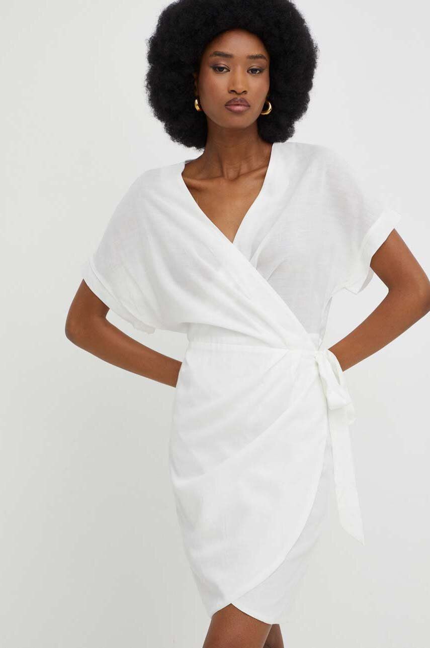 Answear Lab rochie din in culoarea alb, mini, mulata
