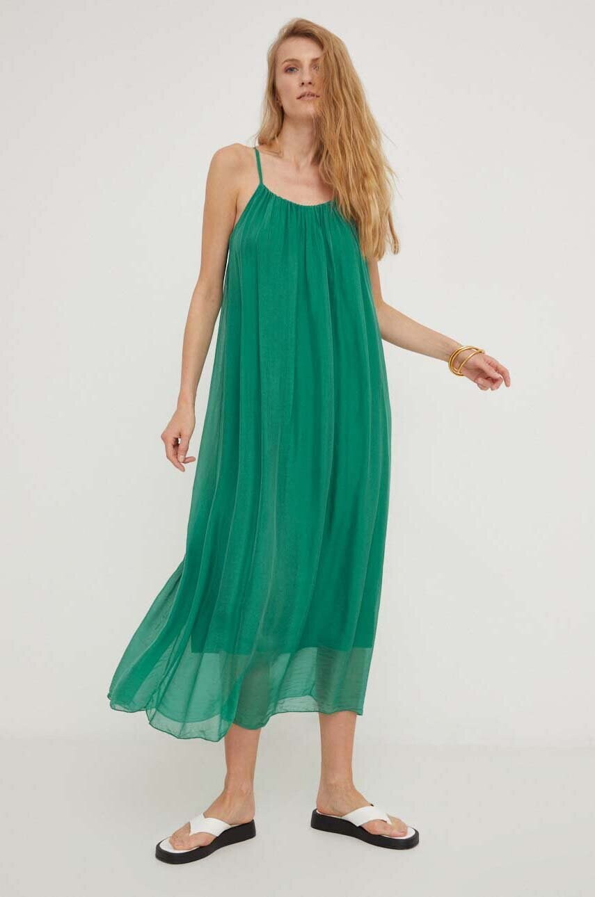 

Платье с шёлком Answear Lab цвет зелёный midi oversize