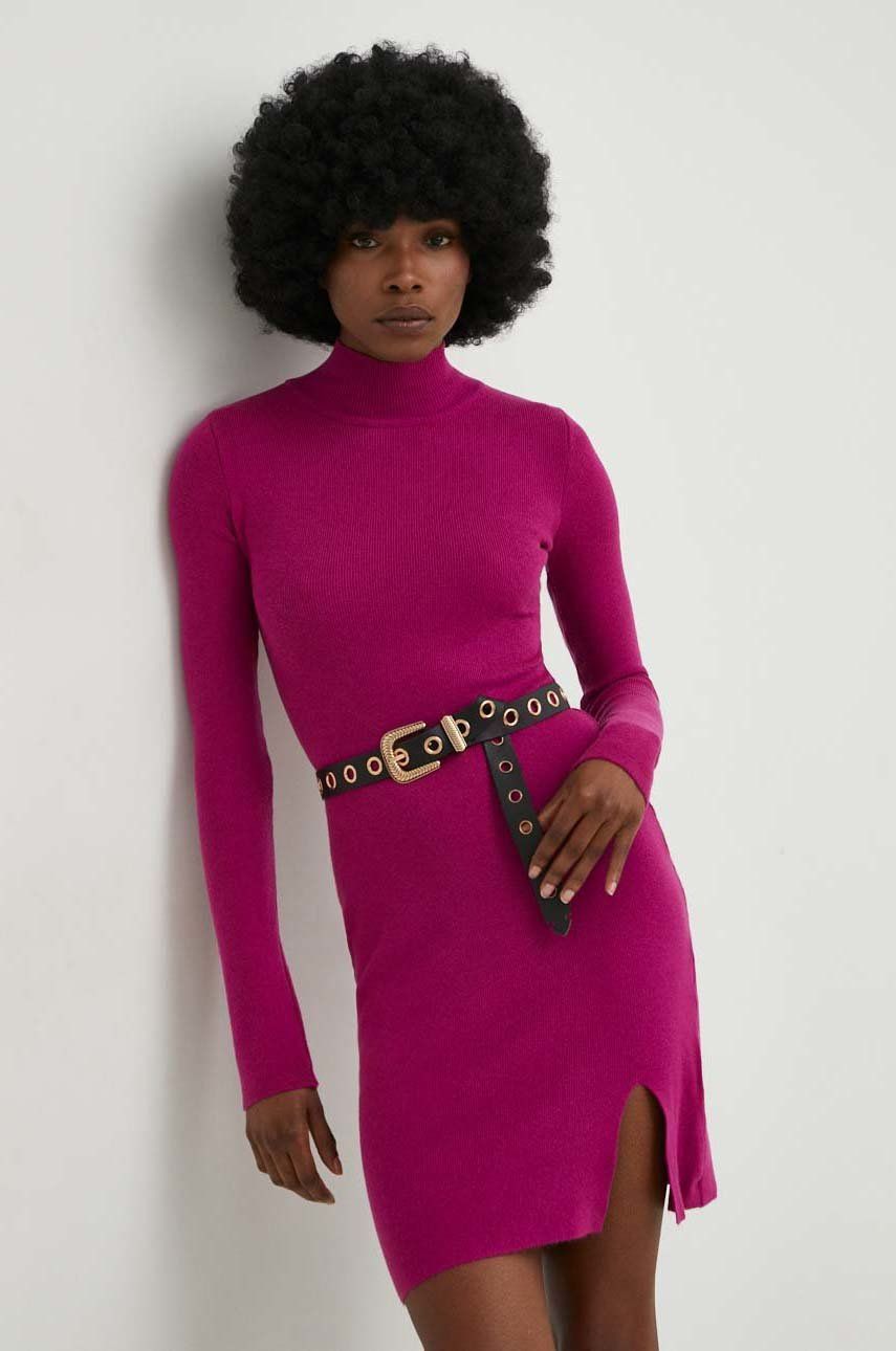 Answear Lab rochie din amestec de lana culoarea roz, mini, mulata