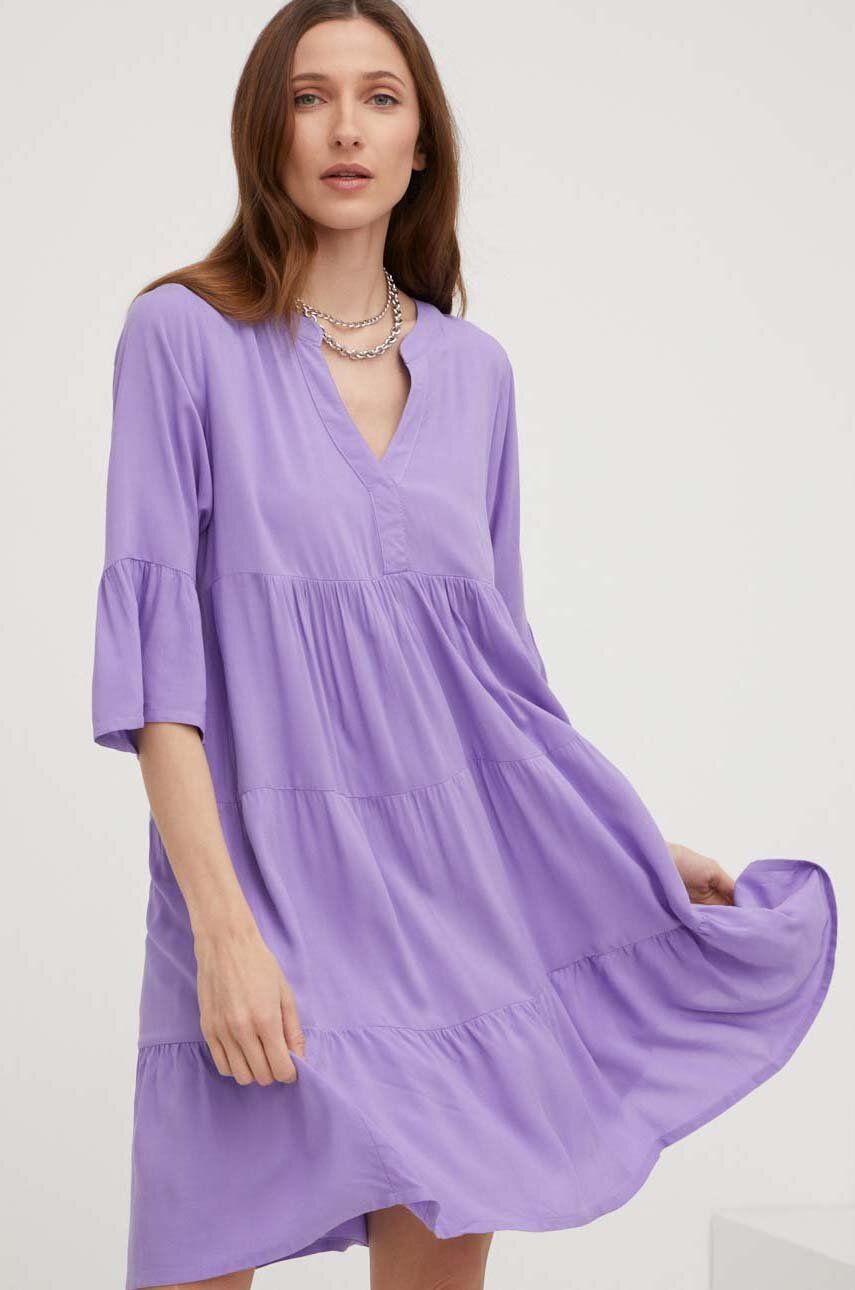 Šaty Answear Lab fialová barva, mini, oversize - fialová -  100 % Viskóza