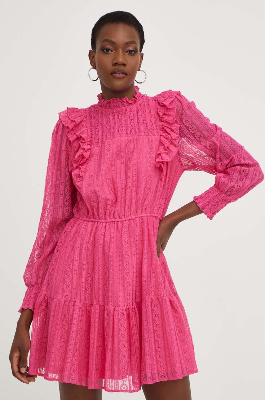 Šaty Answear Lab X limitovaná kolekce SISTERHOOD růžová barva, mini - růžová -  85 % Viskóza