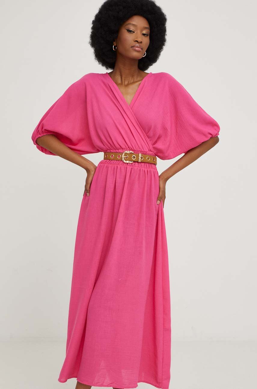 Answear Lab rochie din in culoarea roz, maxi, evazati