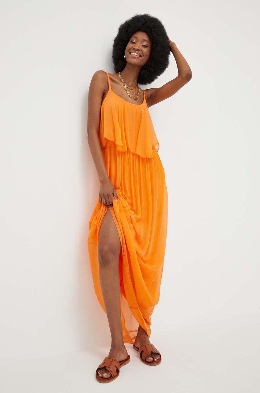 Answear Lab rochie din matase culoarea portocaliu, maxi, evazati