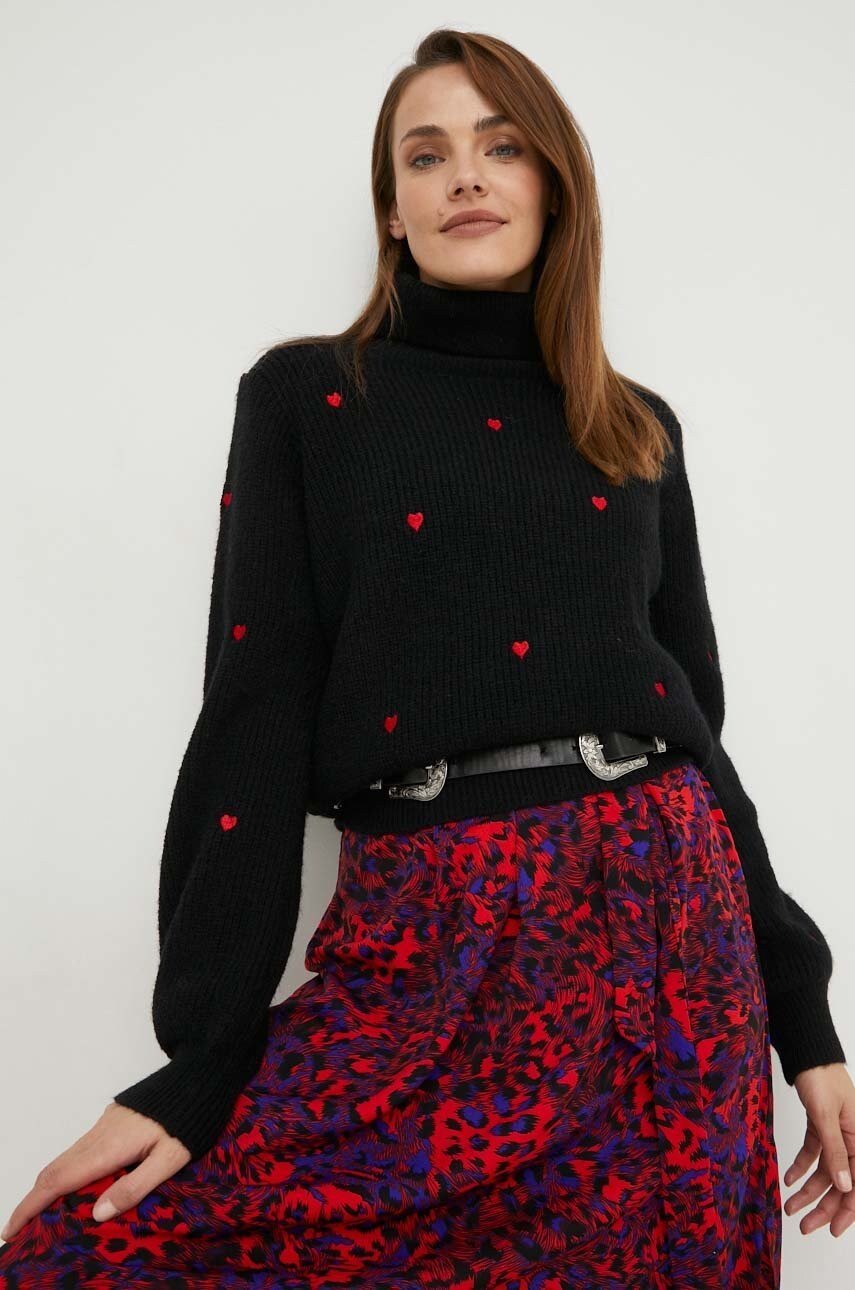 Answear lab pulover femei, culoarea negru, călduros, cu guler