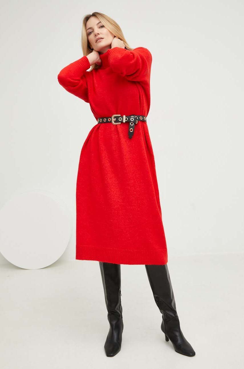 Answear Lab sukienka z domieszką wełny damski kolor czerwony