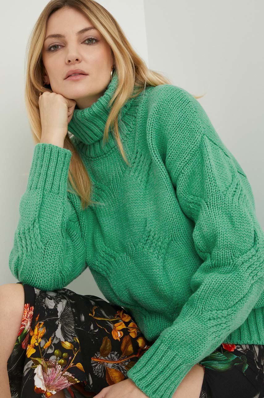 Answear Lab pulover de lana femei, culoarea verde, cu guler Answear imagine megaplaza.ro