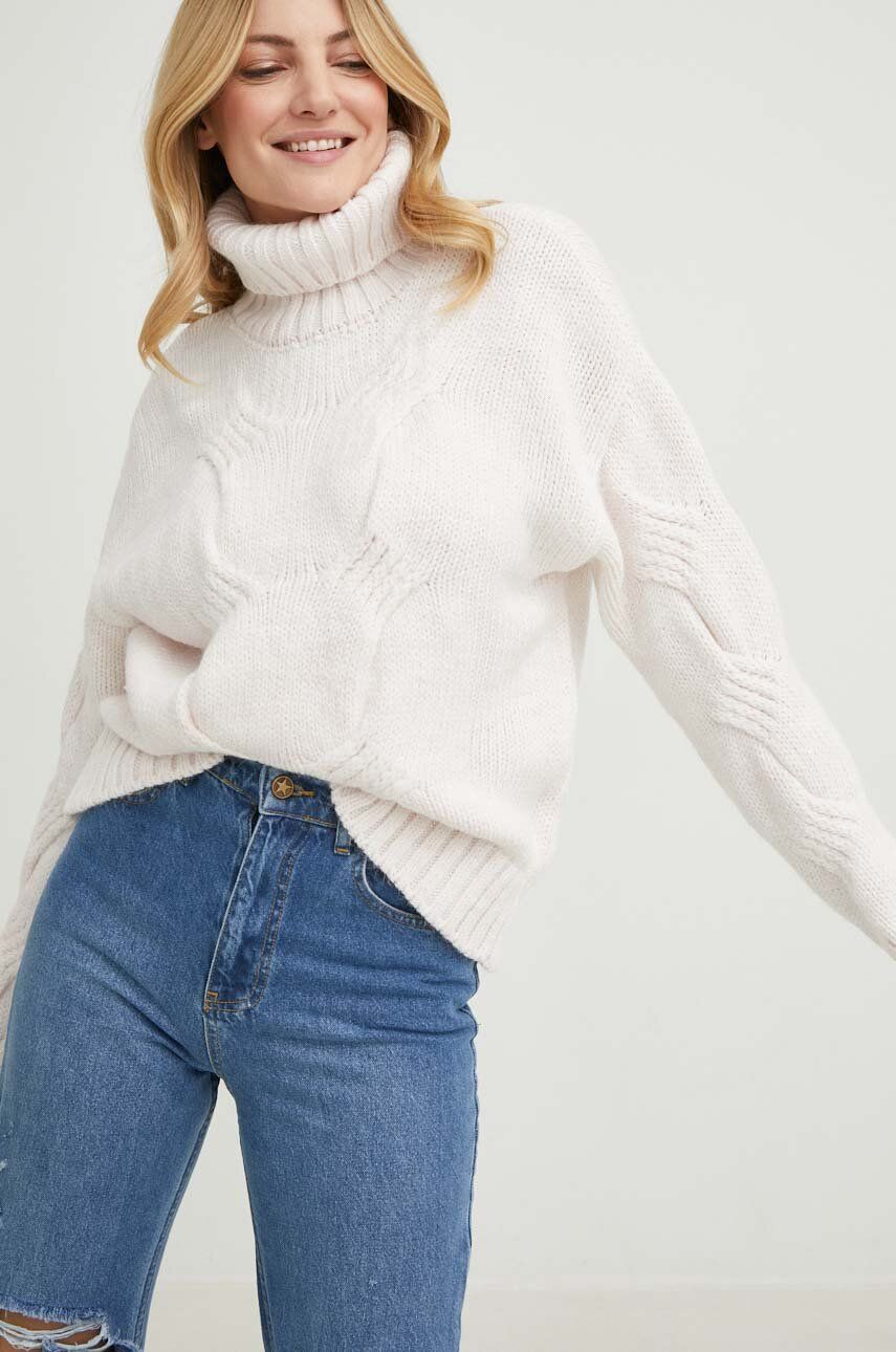 Answear Lab pulover de lana femei, culoarea gri, călduros, cu guler Answear imagine megaplaza.ro