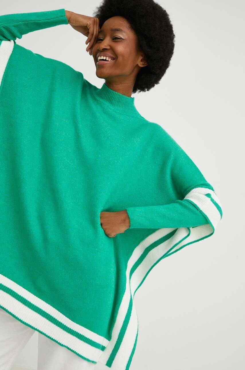 Answear lab pulover de lana femei, culoarea verde, cu turtleneck