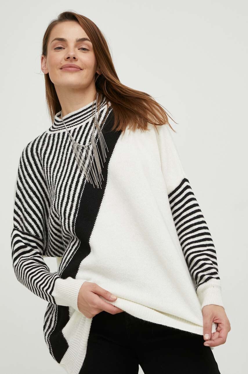 Answear lab pulover din amestec de lana femei, culoarea alb, cu turtleneck