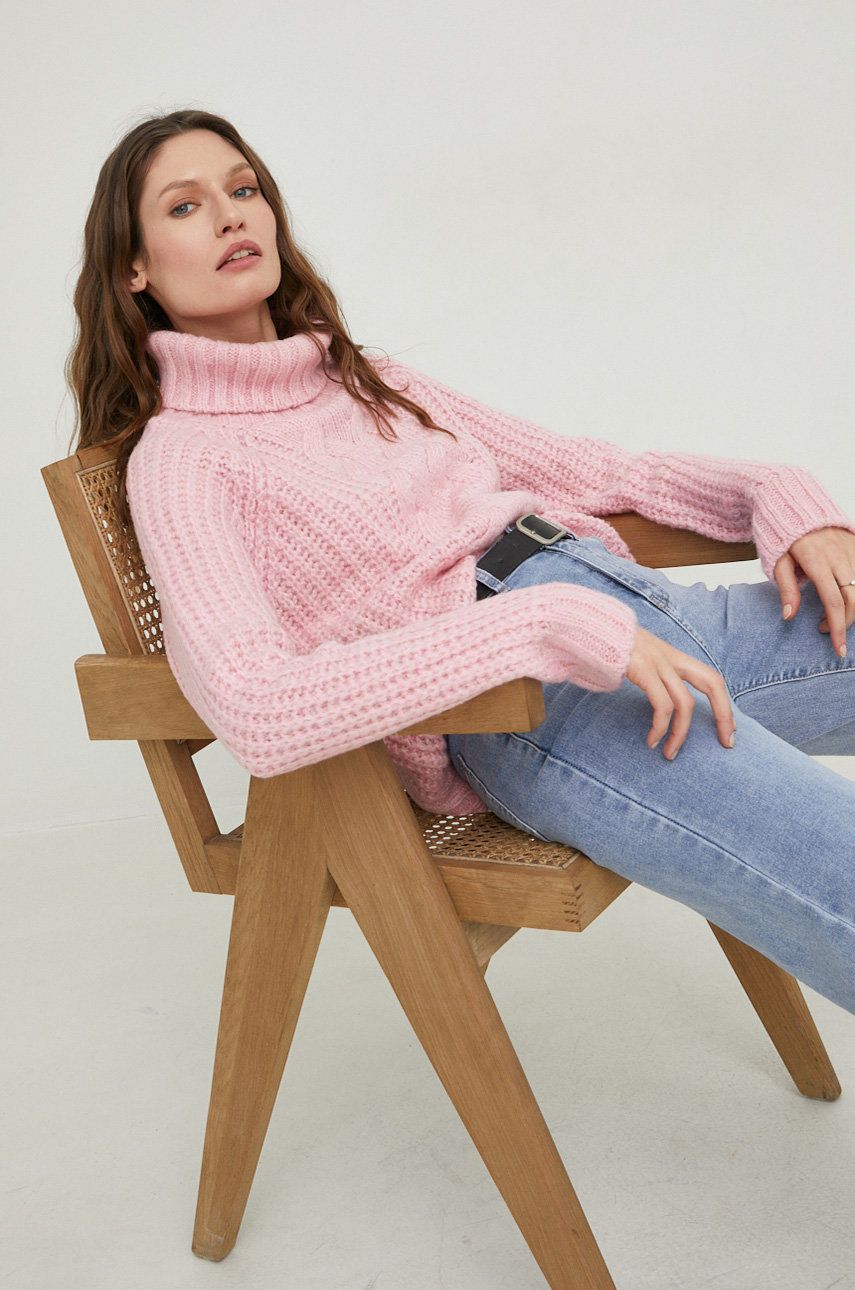 Answear Lab sweter z wełną damski kolor fioletowy ciepły z golfem