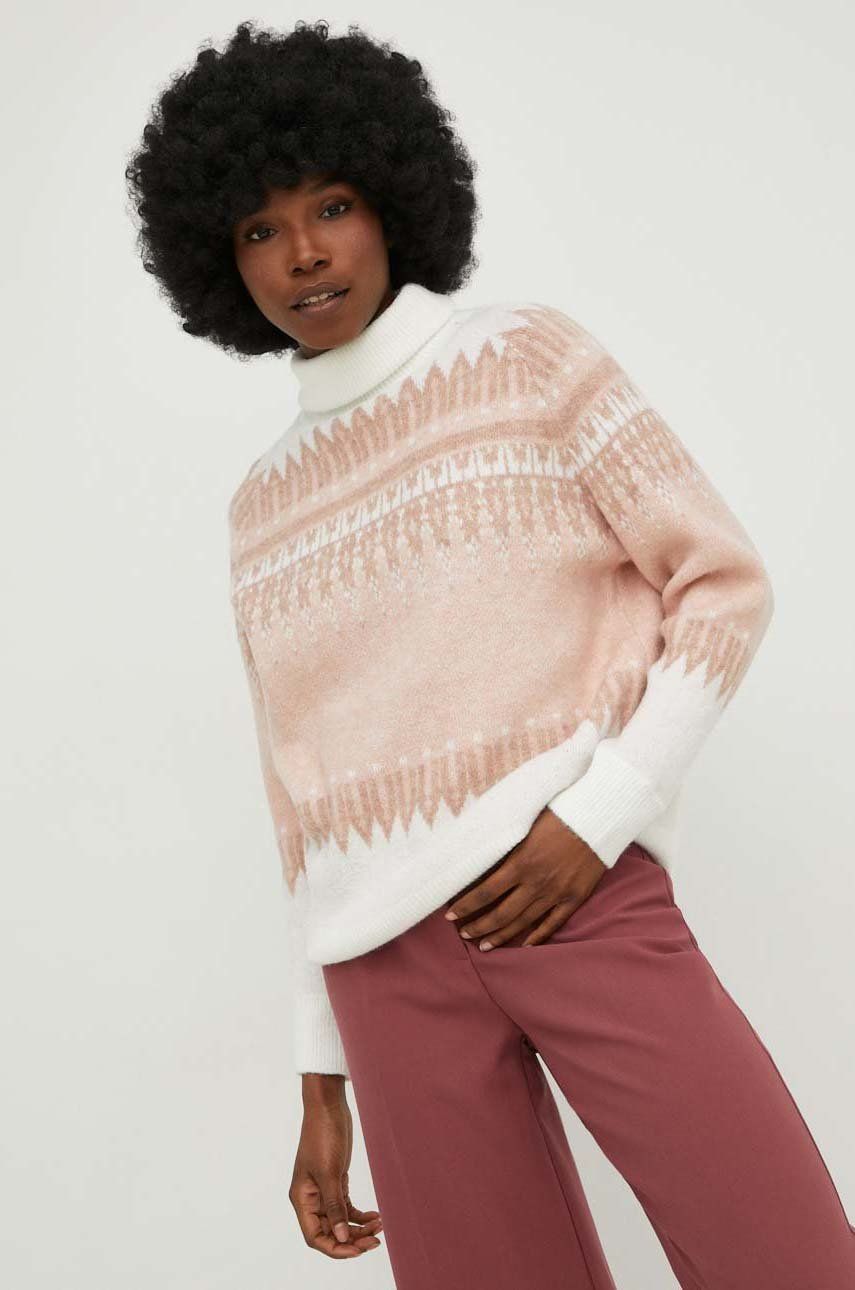 Answear Lab pulover femei, culoarea roz, călduros, cu guler