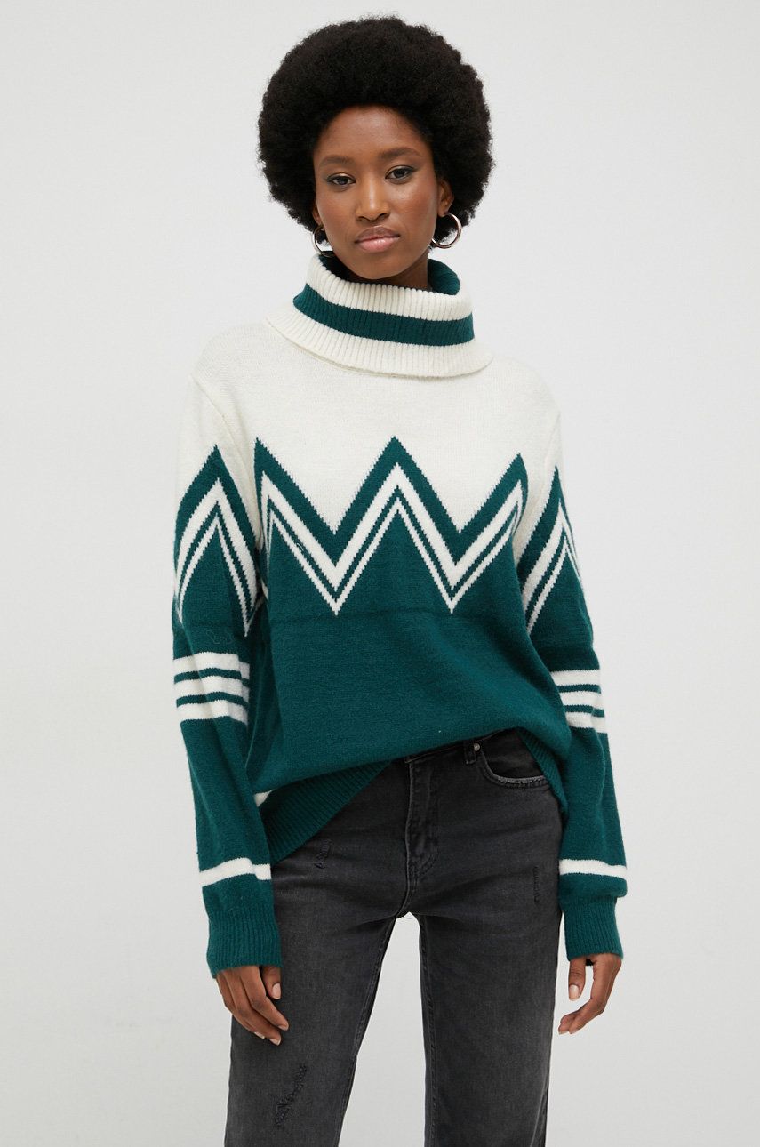 Answear Lab pulover de lana femei, culoarea verde, cu guler Answear imagine megaplaza.ro