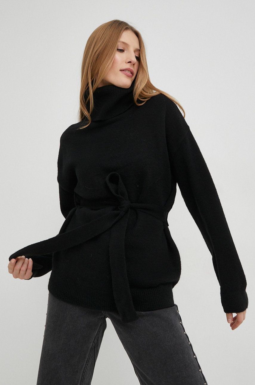 Vlněný svetr Answear Lab dámský, černá barva, s golfem - černá -  50 % Polyamid