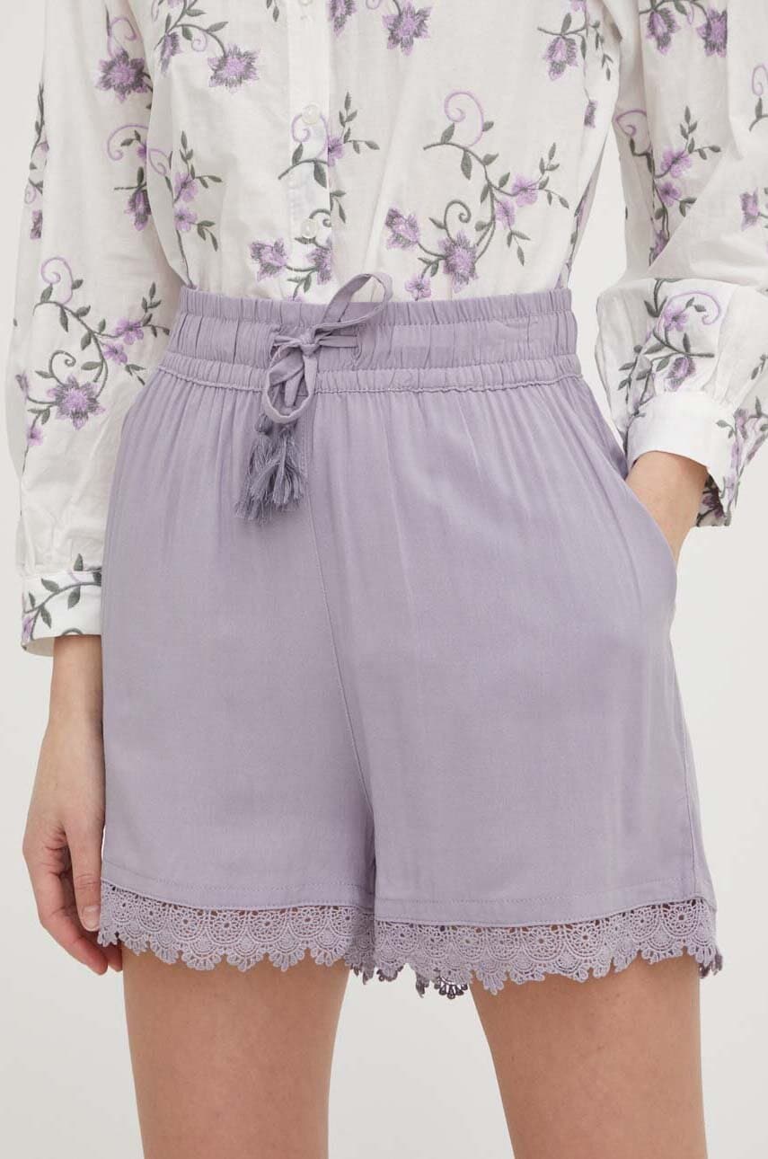 Answear Lab pantaloni scurti femei, culoarea violet, neted, high waist